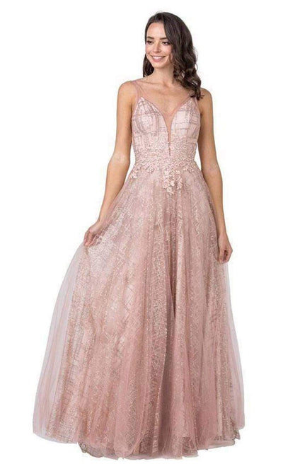 Aspeed Design - L2366 Glitter Floral A-Line Flowy Dress Prom Dresses XXS / Rosegold