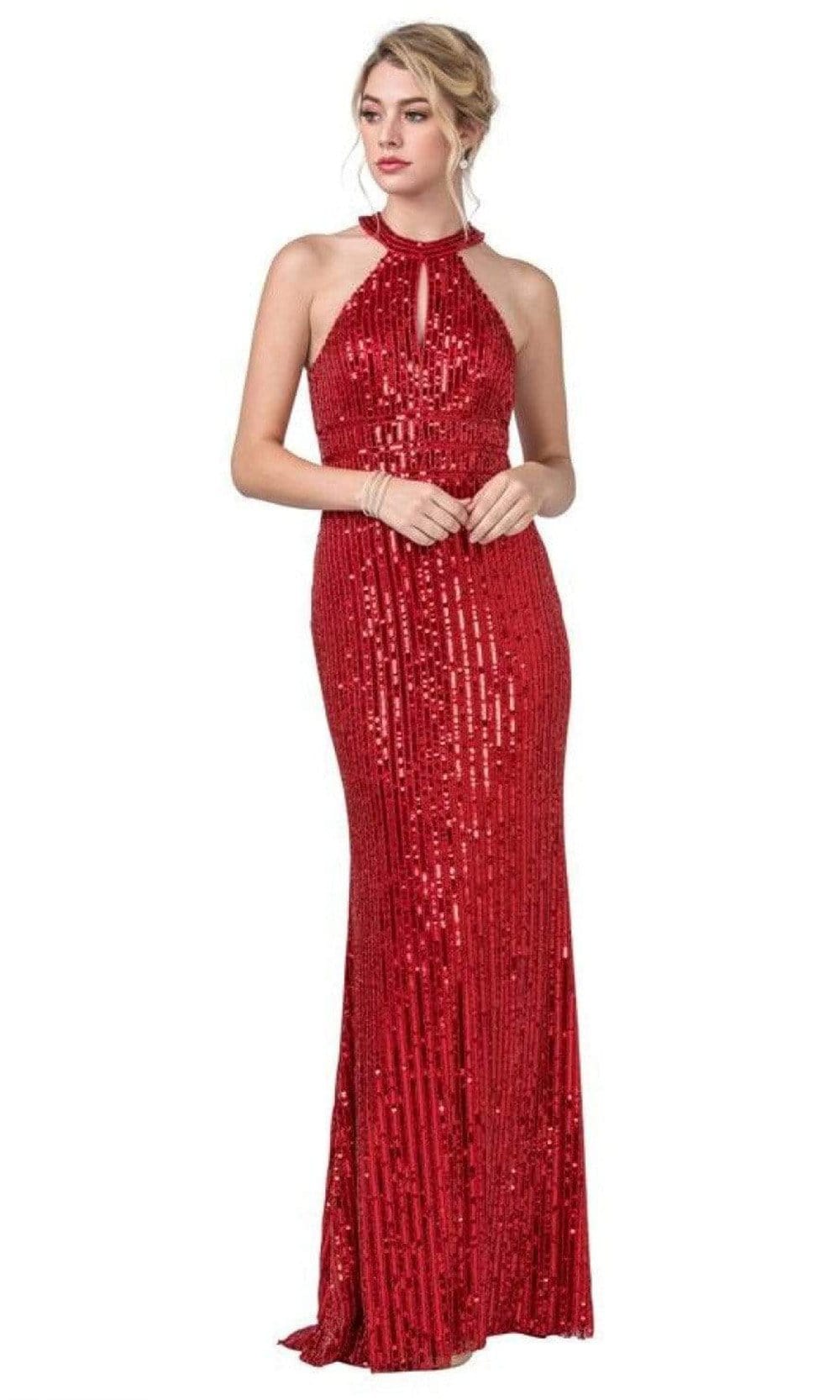 Aspeed Design - L2391 Halter Sheath Sleeveless Dress Evening Dresses XXS / Red