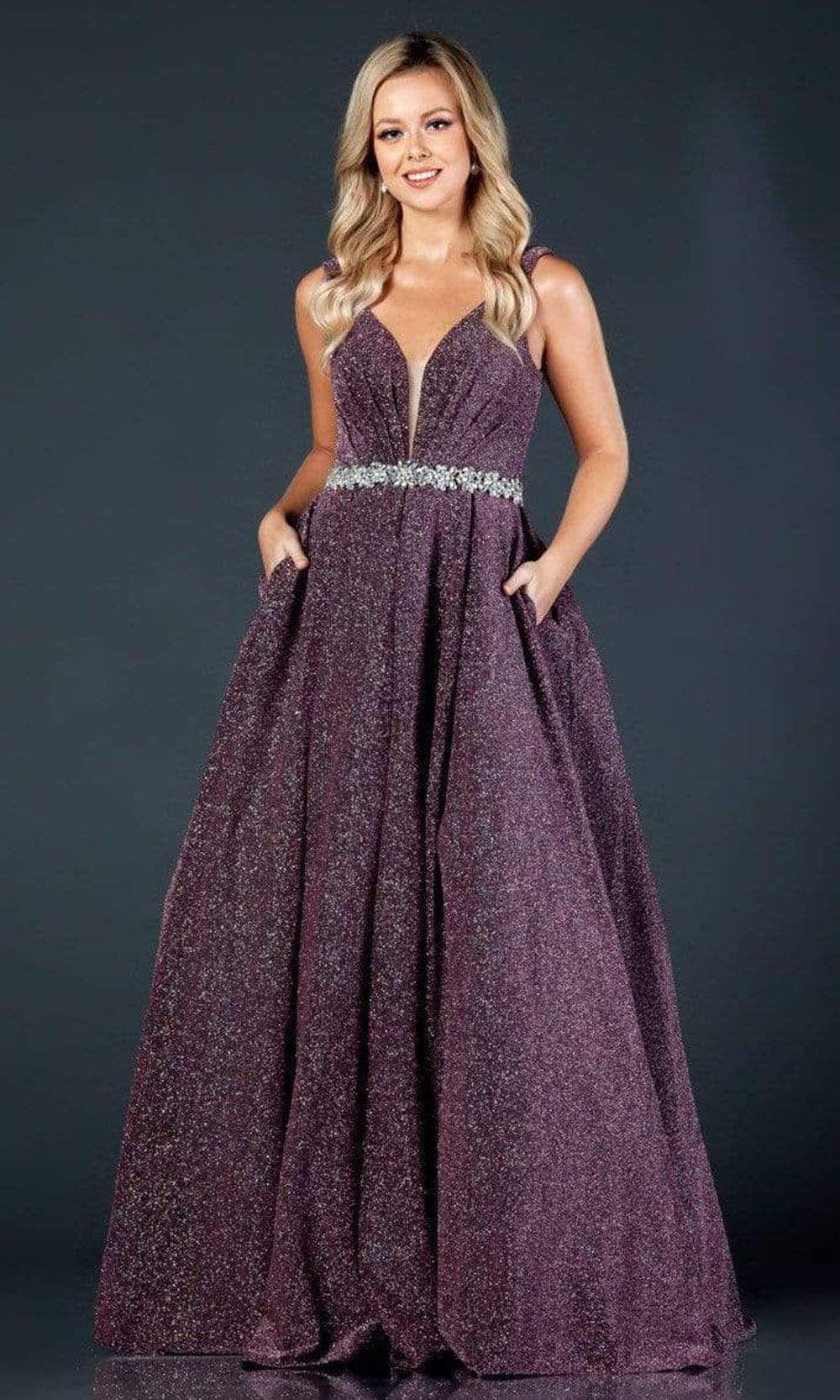 Aspeed Design - L2395 Embellished Waist A-Line Evening Dress Evening Dresses XXS / Plum