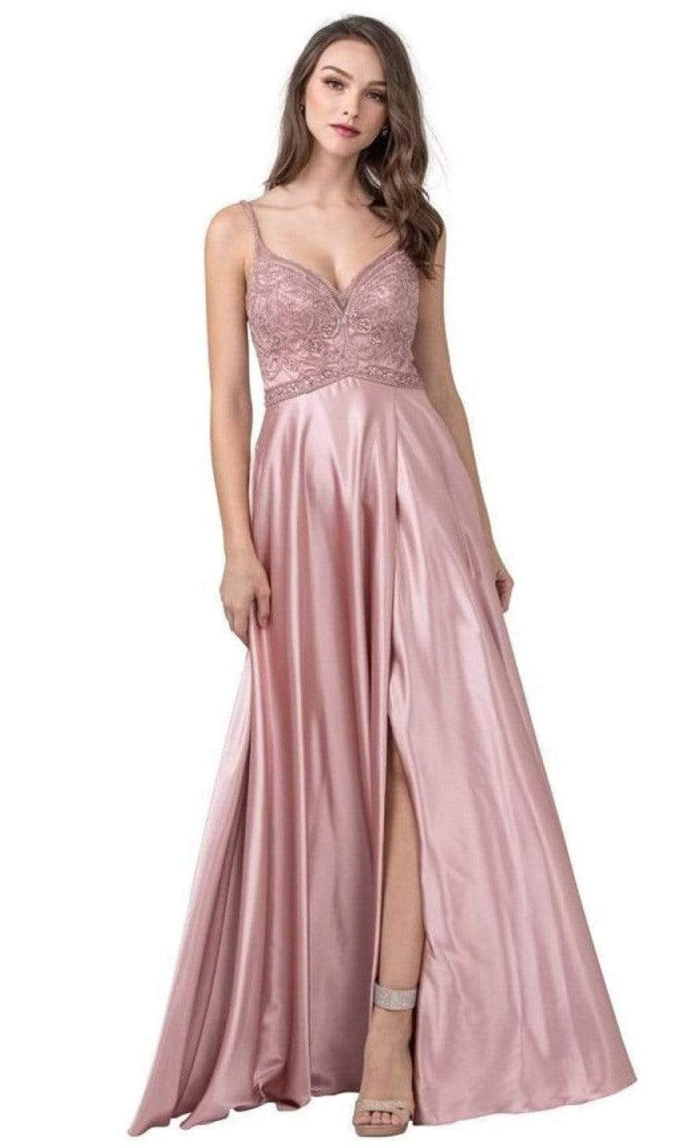 Aspeed Design - L2407 Plunging V-Neck A-Line Dress Evening Dresses XXS / Dusty Blush