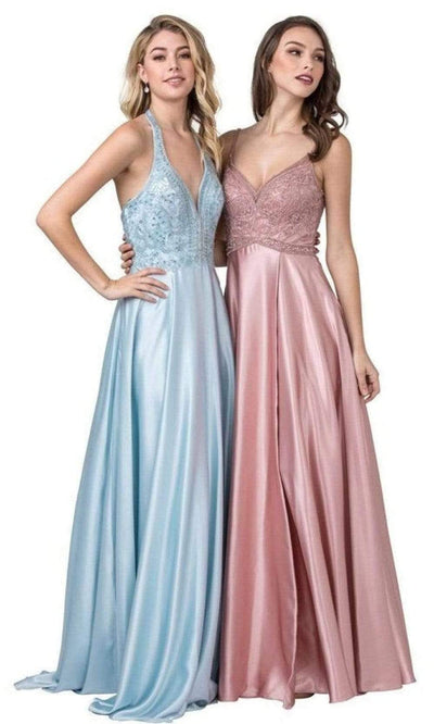 Aspeed Design - L2407 Plunging V-Neck A-Line Dress Evening Dresses XXS / Teal