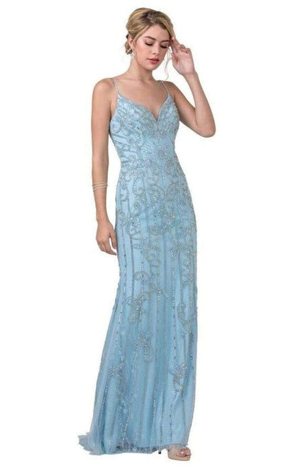 Aspeed Design - L2418 Spaghetti Strap Beaded Sheath Dress Prom Dresses XXS / Ice Blue