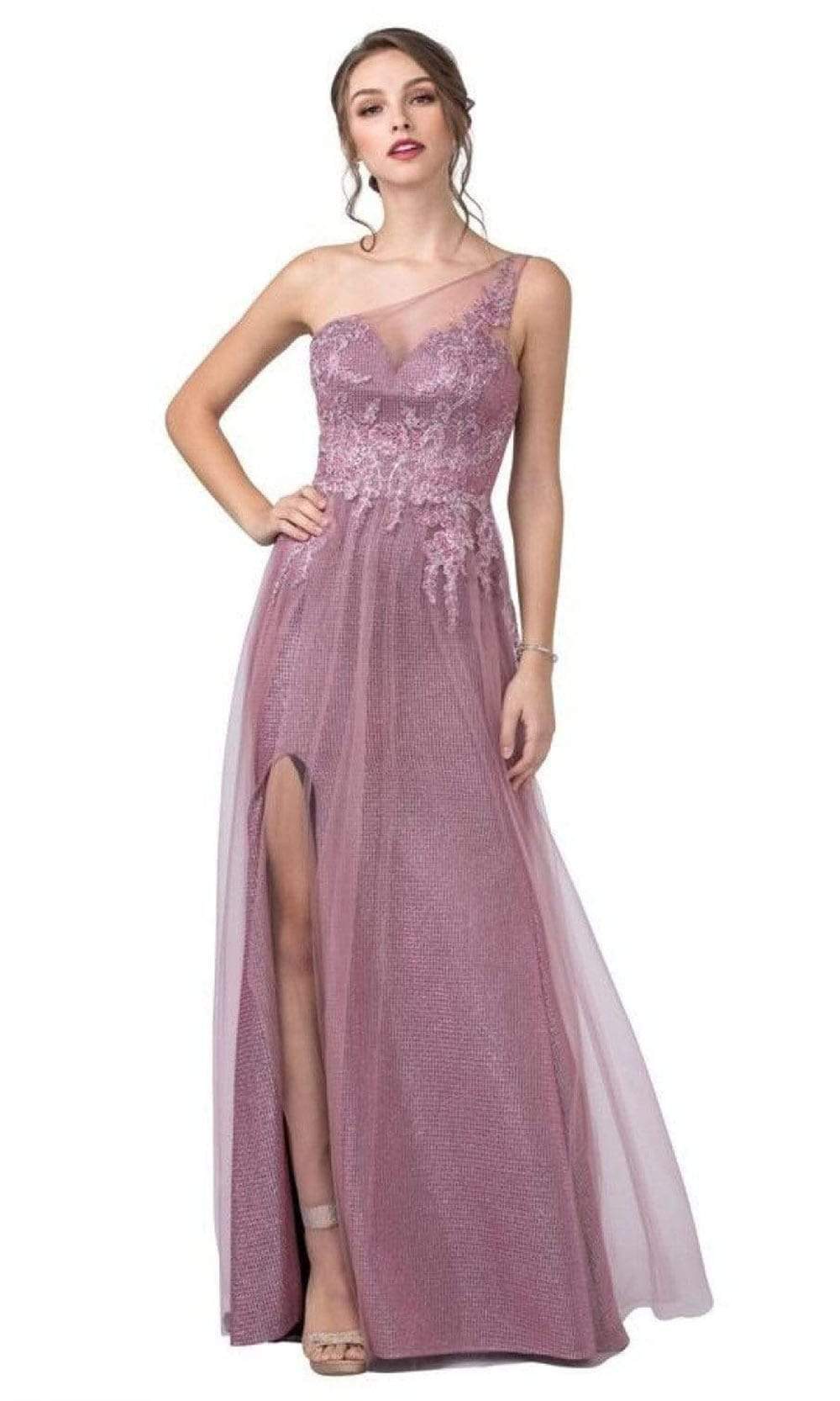 Aspeed Design - L2422 Asymmetric Mesh Overlay Dress Prom Dresses XXS / Pink