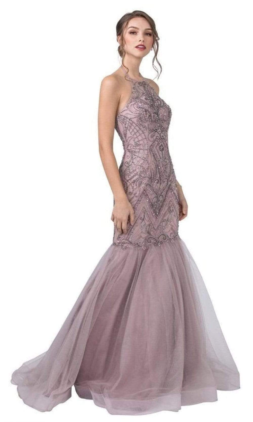 Aspeed Design - L2429 Halter Beaded Mermaid Gown Prom Dresses XXS / Mauve