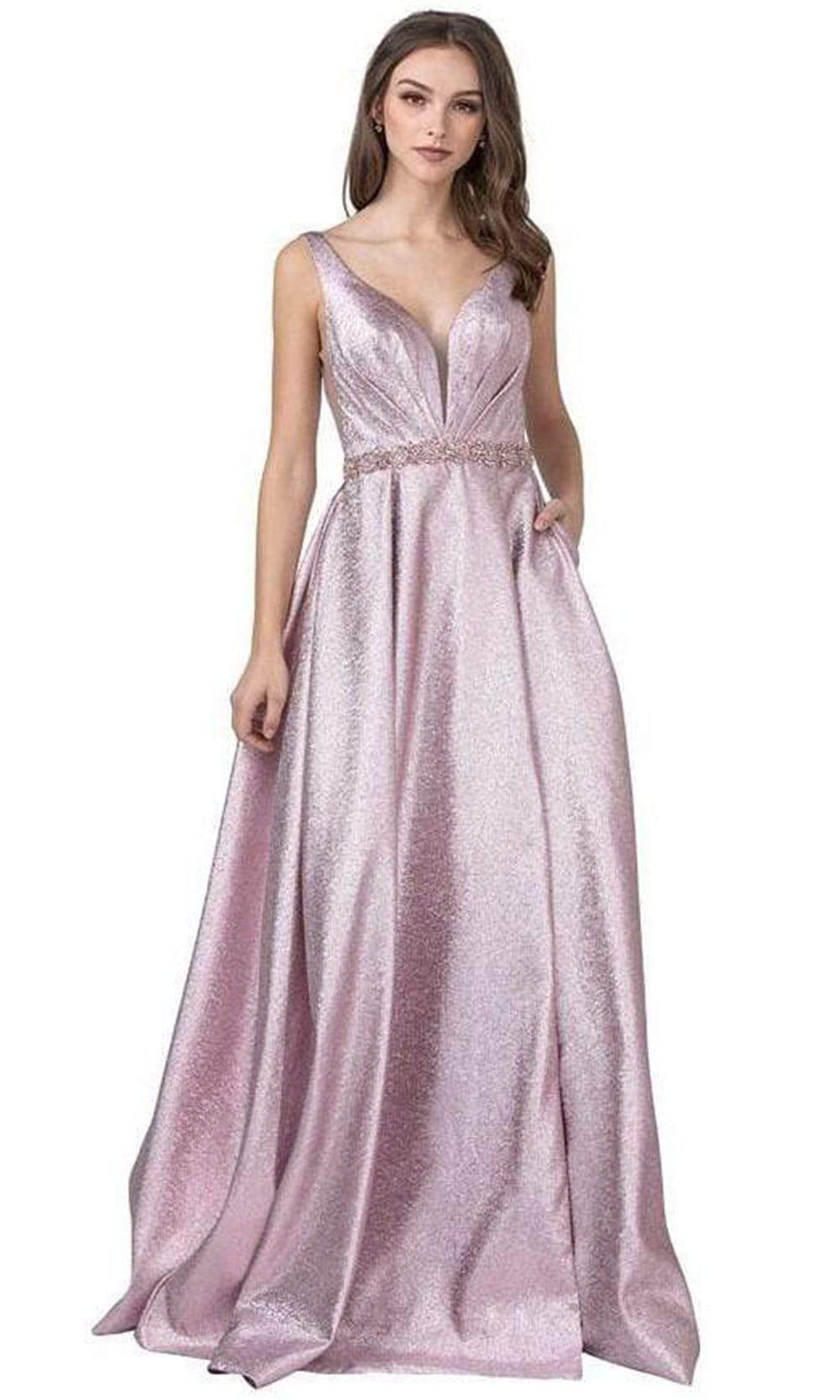 Aspeed Design - L2430 Pleated Metallic A-Line Dress Prom Dresses XXS / Pink