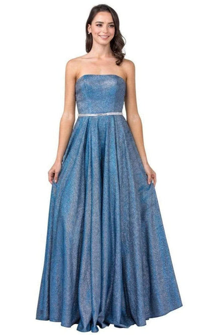 Aspeed Design - L2434 Straight Neck Strapless A-Line Gown Prom Dresses XXS / Royal