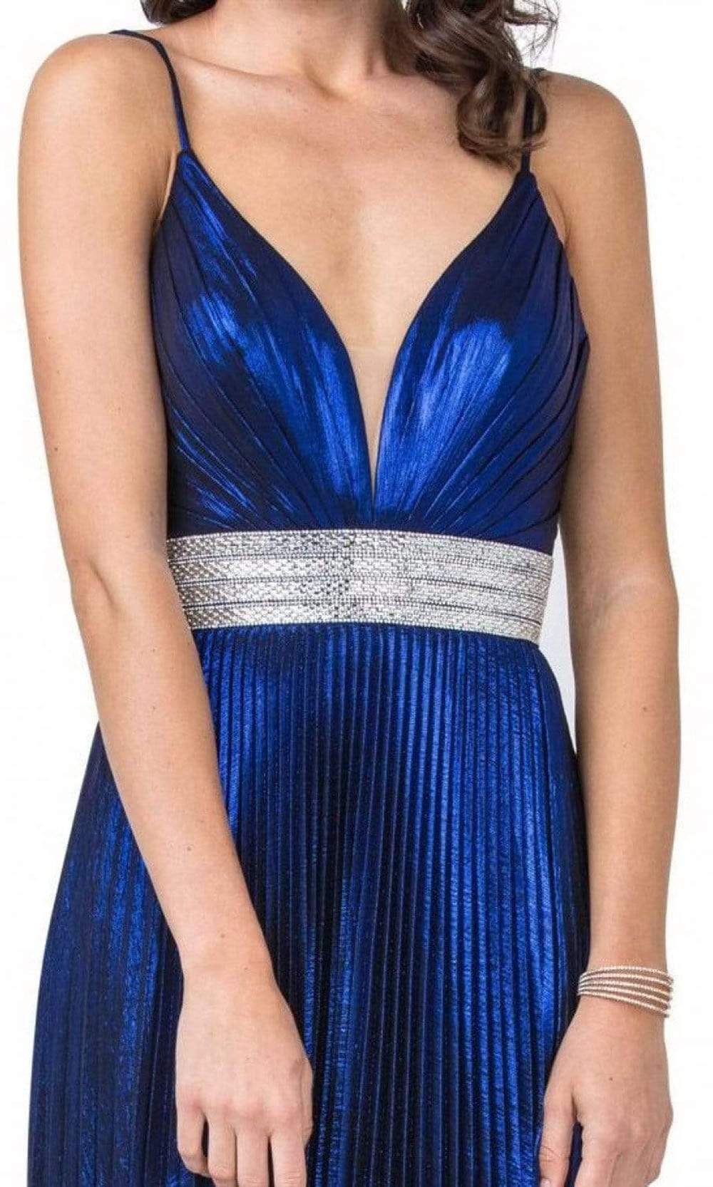 Aspeed Design - L2444 Metallic Pleated A-Line Flowy Dress Prom Dresses