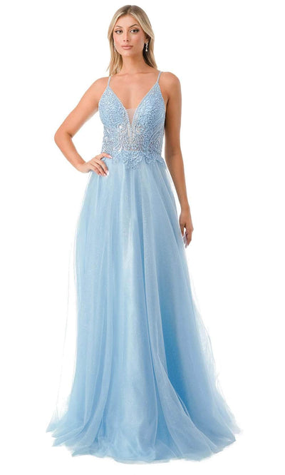 Aspeed Design L2688 - Spaghetti Straps Tulle Prom Dress XS / Light Blue