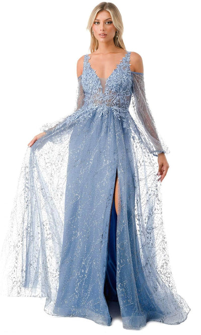Aspeed Design L2772T - Cold Shoulder Evening Gown XS / Smoky Blue
