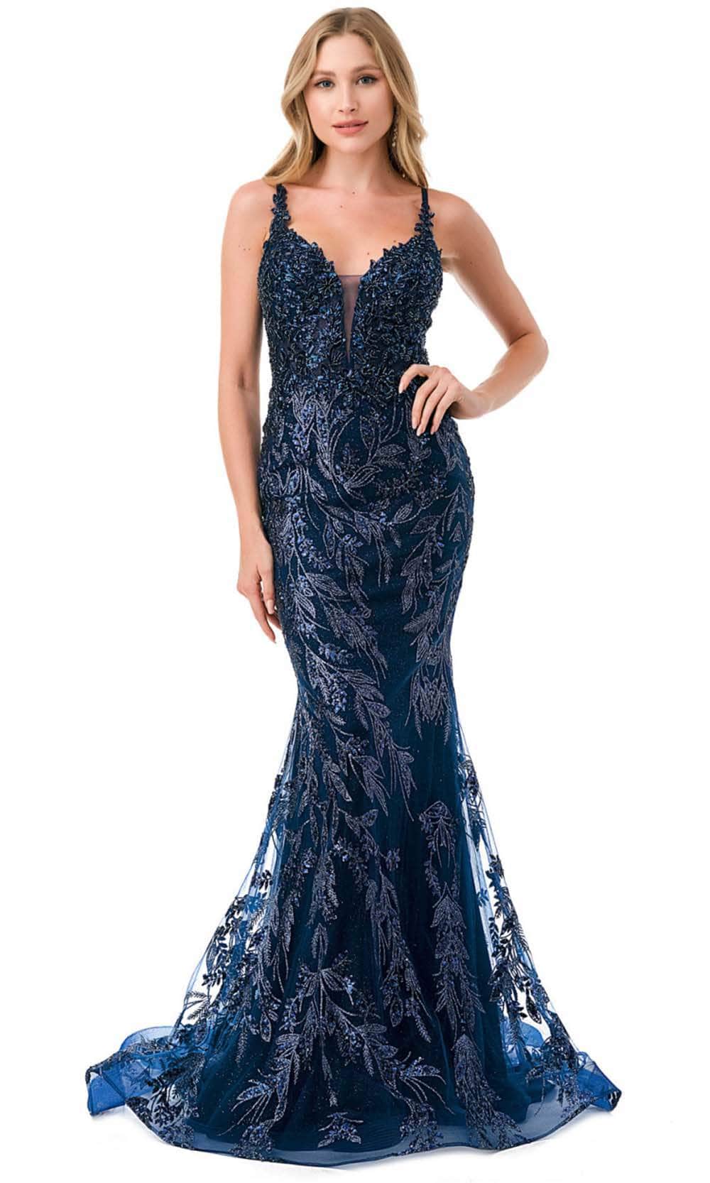Aspeed Design L2777B - Spaghetti Straps Mermaid Prom Dress XS / Navy
