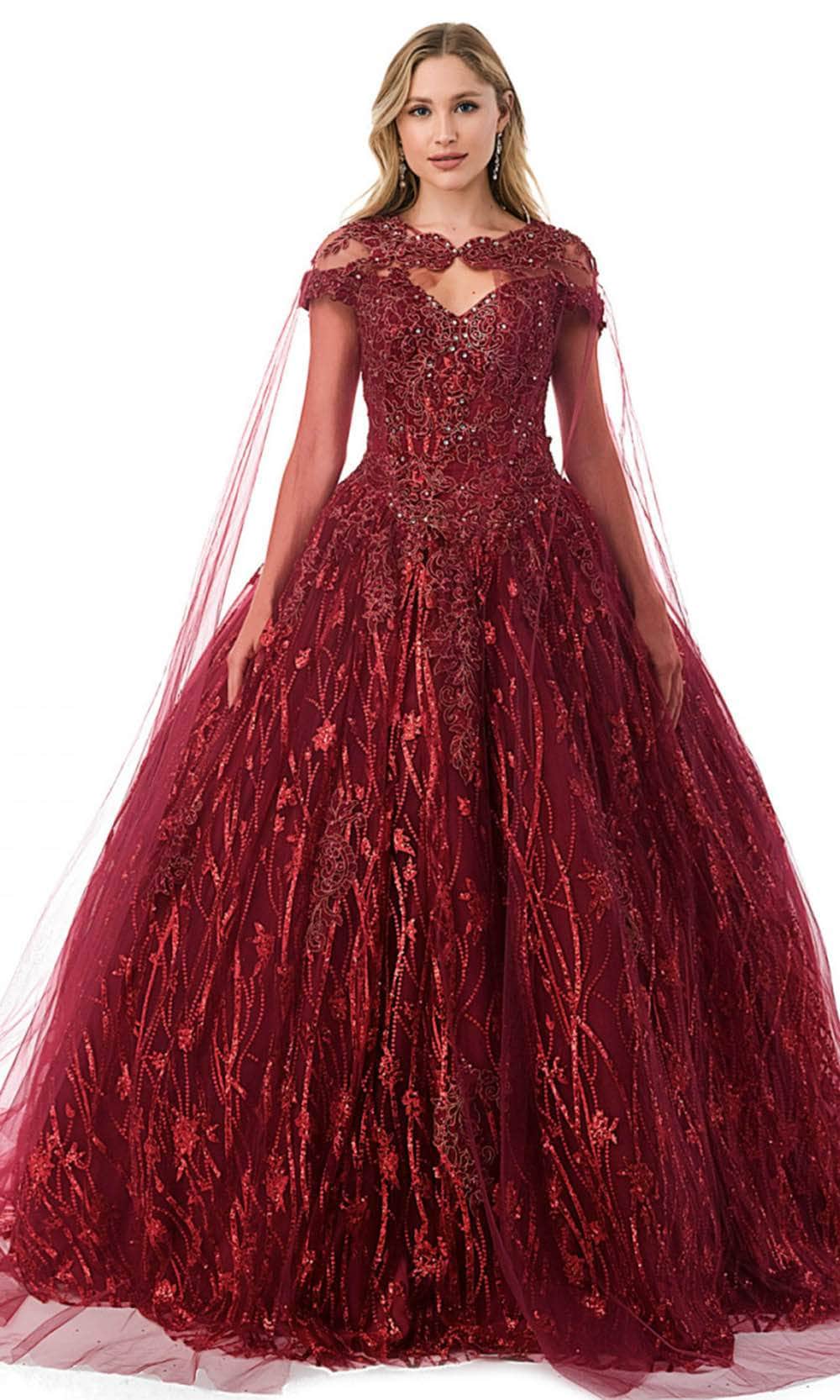 Aspeed Design L2804C - Beaded Ballgown With Cape XS / Burgundy