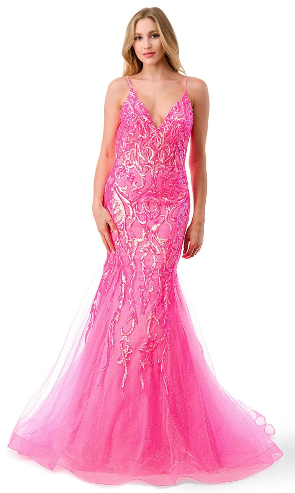 Aspeed Design L2807M - Corset Sequin Evening Gown XS / Hot Pink