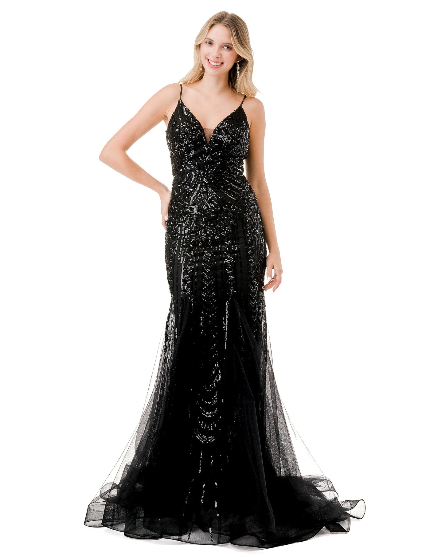 Aspeed Design L2816J - Sequined Mermaid Evening Gown Evening Dresses XS / Black