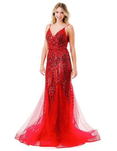 Aspeed Design L2816J - Sequined Mermaid Evening Gown Evening Dresses XS / Red