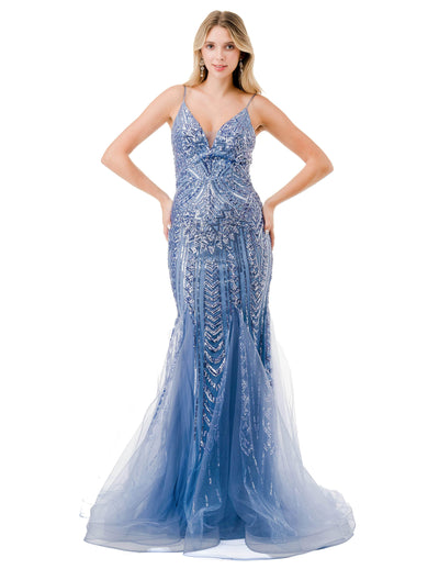 Aspeed Design L2816J - Sequined Mermaid Evening Gown Evening Dresses XS / Smoky Blue