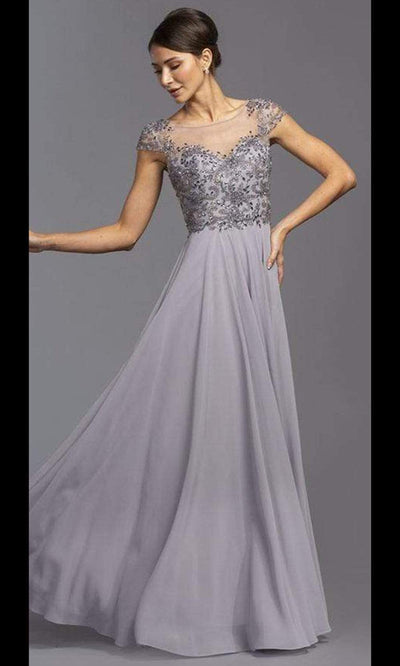 Aspeed Design - M2100 Illusion Cap Sleeve Jeweled Dress Prom Dresses XXS / Dark Silver