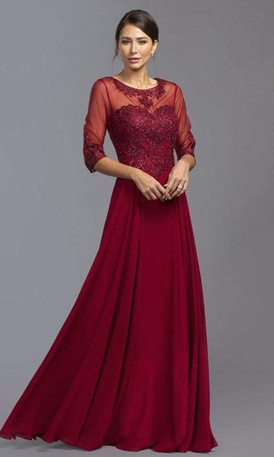 Aspeed Design - M2106 Embroidered Mesh Chiffon Dress Mother of the Bride Dresses XXS / Burgundy