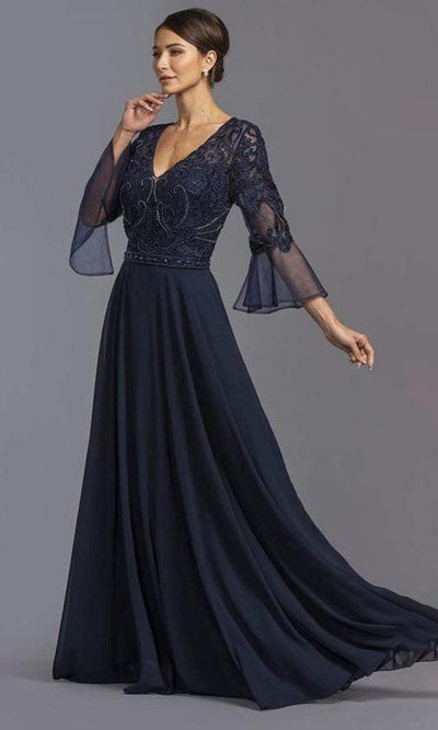 Aspeed Design - M2112 Flutter Sleeve Embellished A-Line Dress Mother of the Bride Dresses XXS / Navy