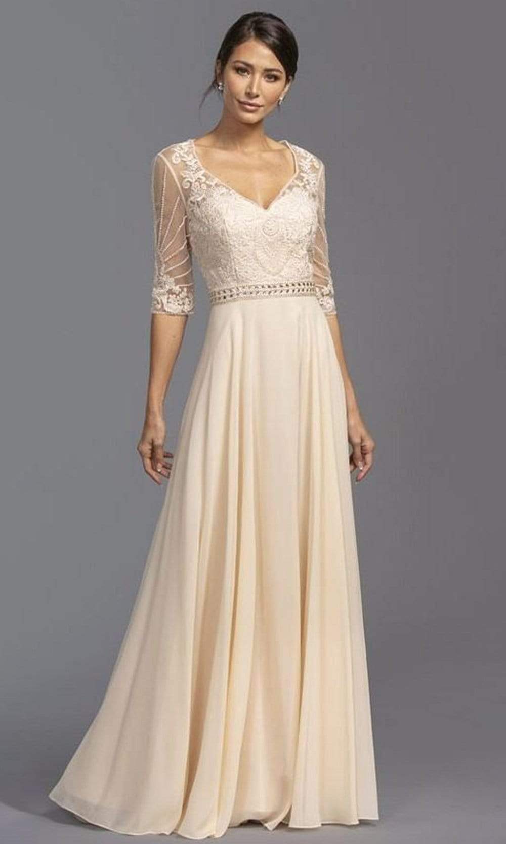 Aspeed Design - M2134 Subtle Embellished A-Line Long Dress Mother of the Bride Dresses XXS / Champagne