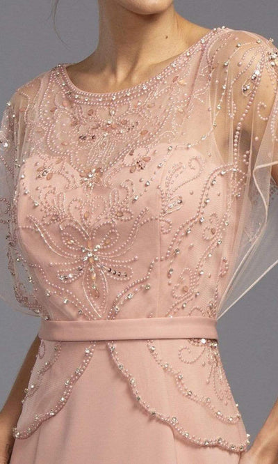 Aspeed Design - Pearl Embellished Draped Gown M2136SC In Pink