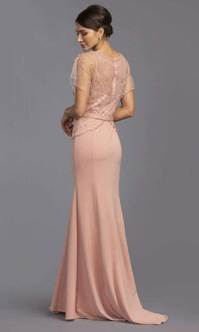 Aspeed Design - Pearl Embellished Draped Gown M2136SC In Pink