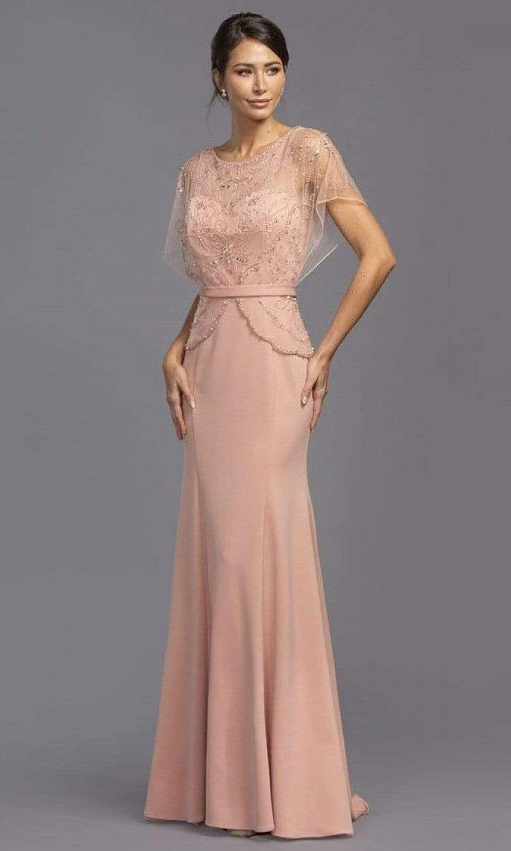 Aspeed Design - M2136 Modest Pearl Embellished Sheath Dress Mother of the Bride Dresses XXS / Champagne