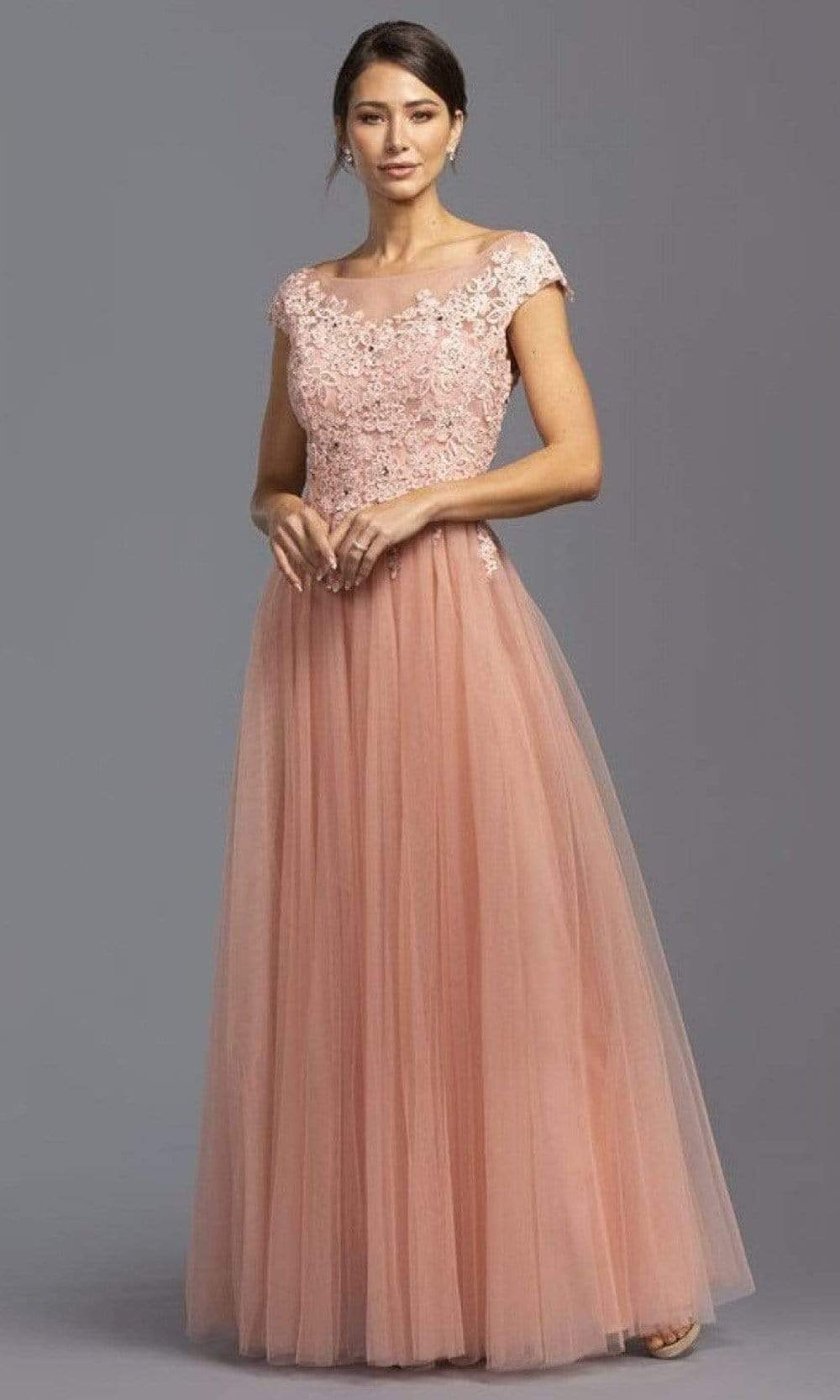 Aspeed Design - M2137 Embroidered Scoop Neck A-Line Dress Mother of the Bride Dresses XXS / Dusty Rose
