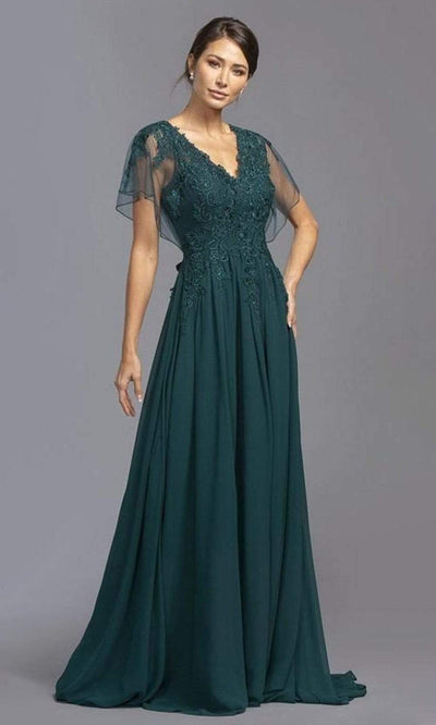 Aspeed Design - M2192 V Neck Embroidered A-Line Dress Mother of the Bride Dresses XXS / Teal