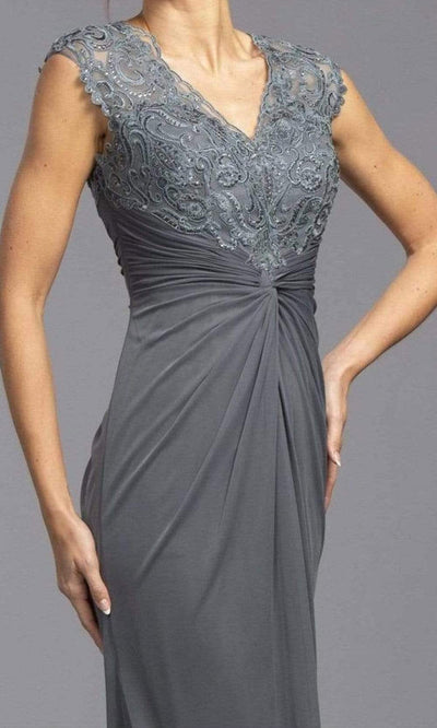 Aspeed Design - M2274 V Neck Embroidered Ruched Dress Mother of the Bride Dresses