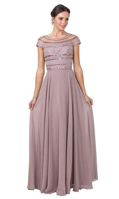 Aspeed Design - M2287 Stripe Beaded A-Line Chiffon Dress Mother of the Bride Dresses XXS / Mauve