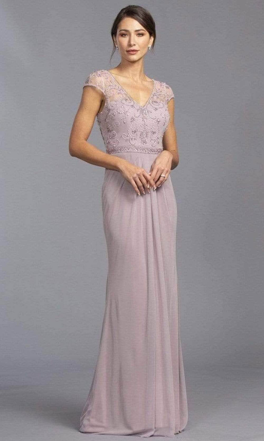 Aspeed Design - M2321 Pearl Accented Formal Dress Mother of the Bride Dresses XXS / Mauve