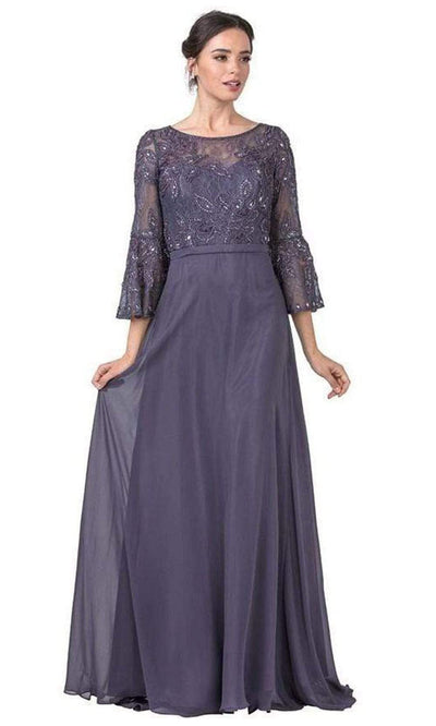 Aspeed Design - M2346 Flounced Quarter Sleeve Embellished Dress Mother of the Bride Dresses XXS / Purple Gray