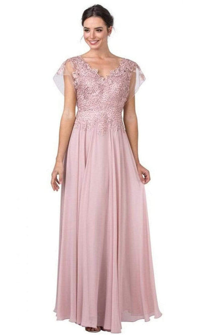 Aspeed Design - M2386 Mesh Sleeve Embroidered Dress Mother of the Bride Dresses XXS / Dusty Rose