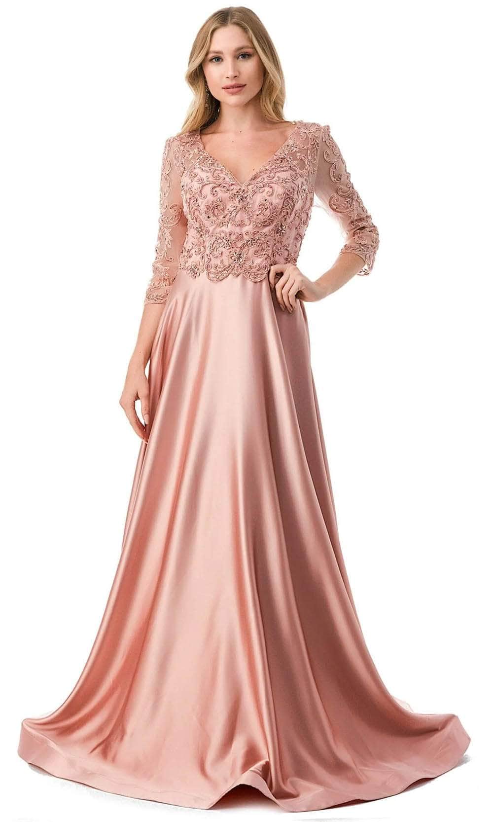 Aspeed Design M2734F - Quarter Sleeve Formal Dress M / Dusty Pink