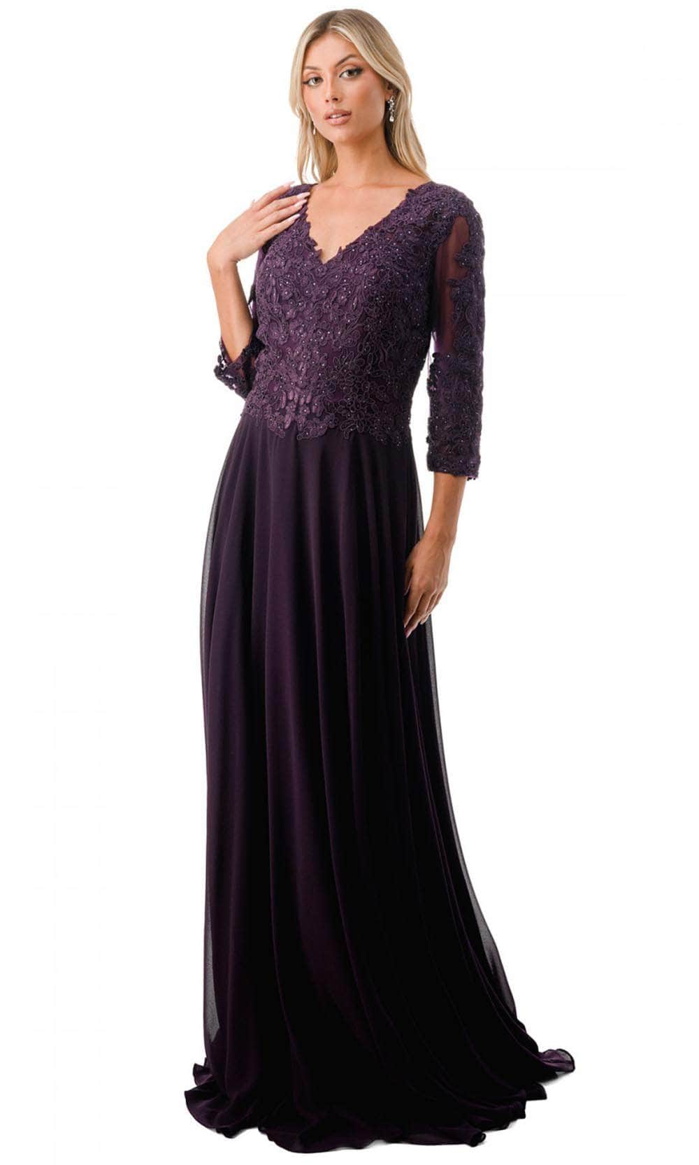 Aspeed Design M2758Q - Beaded A-Line Evening Gown M / Eggplant