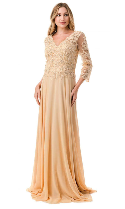 Aspeed Design M2758Q - Beaded A-Line Evening Gown M / Gold
