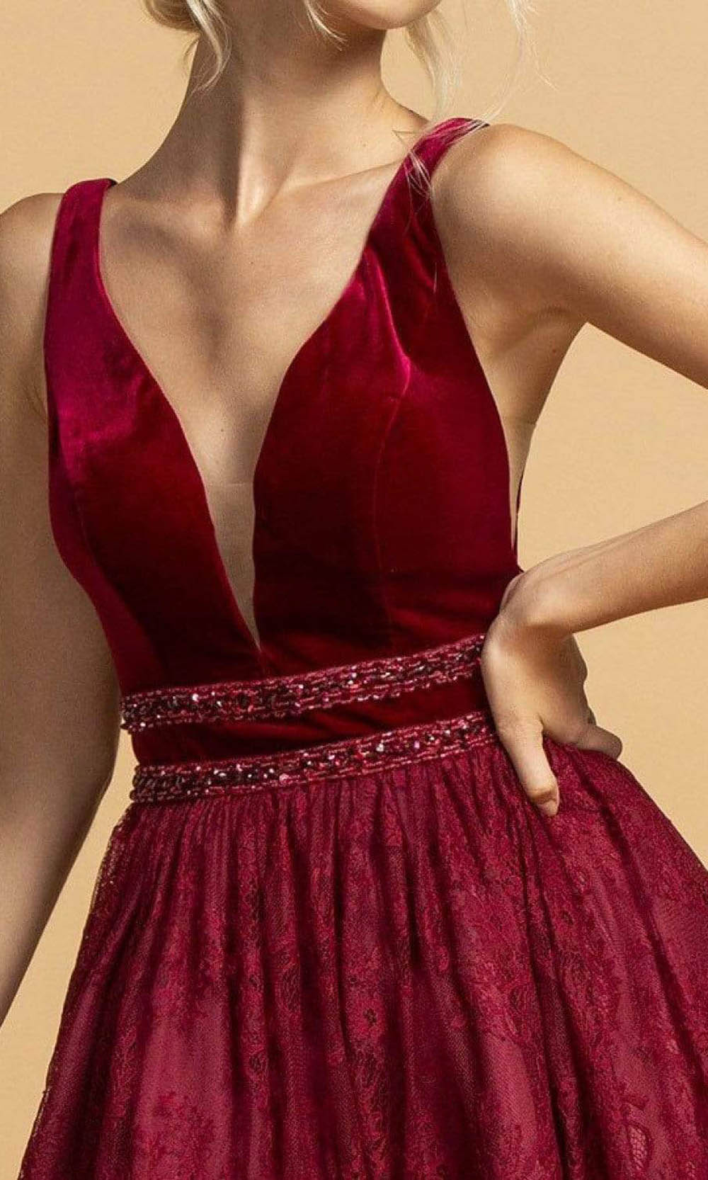 Aspeed Design - S2082 Velvet Bodice Lace Short Dress Homecoming Dresses
