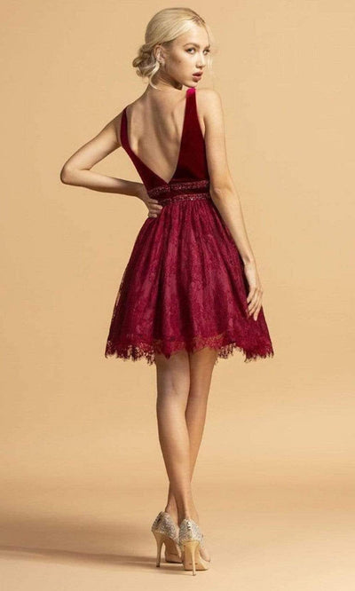 Aspeed Design - S2082 Velvet Bodice Lace Short Dress Special Occasion Dress