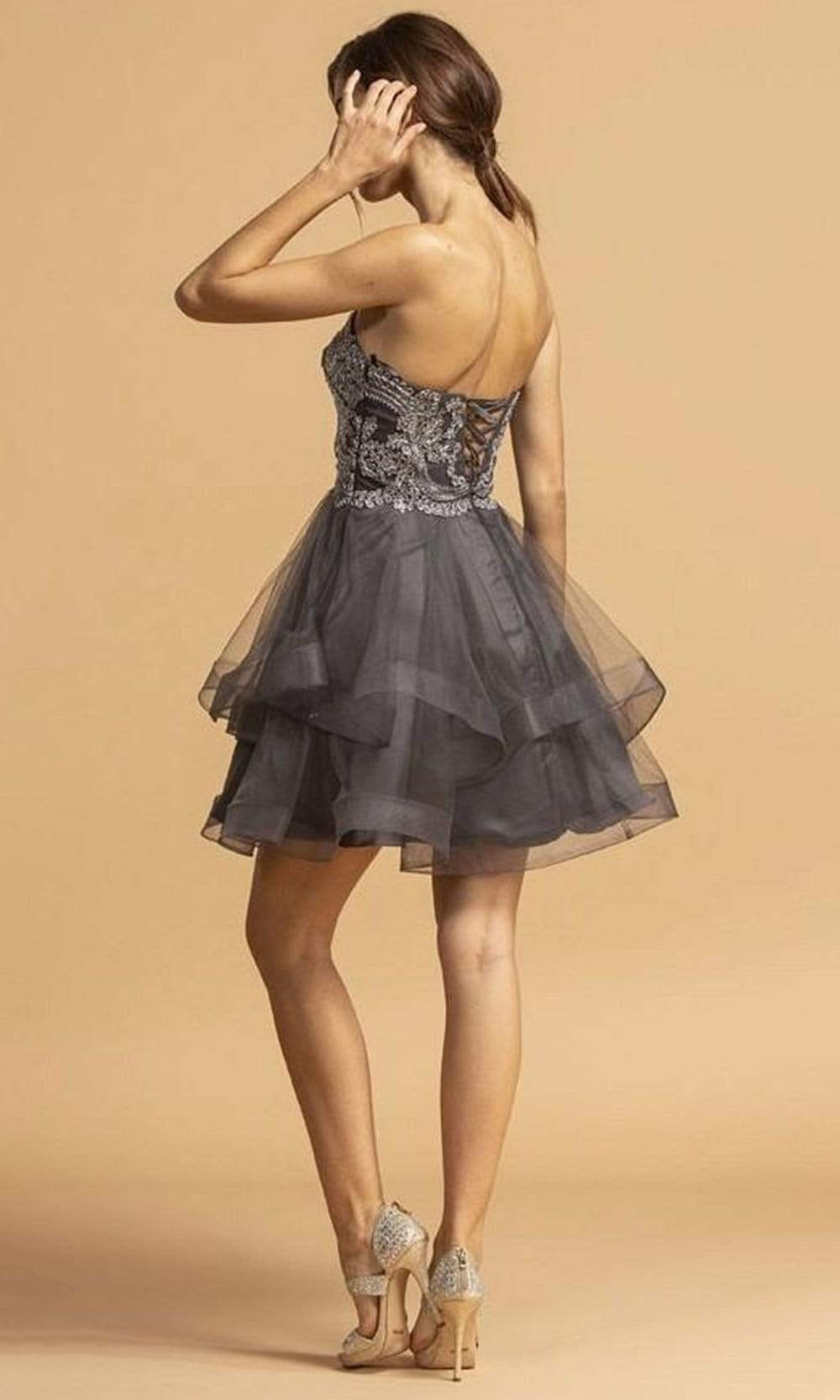 Aspeed Design - S2088 Short Sweetheart Lace Bodice Dress Homecoming Dresses
