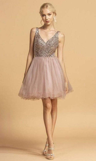 Aspeed Design - Sleeveless Beaded Bodice Fit and Flare Tulle Dress S2114SC