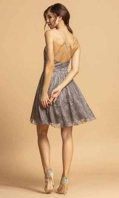 Aspeed Design - S2121 Beaded Crisscross Back Lace Dress Homecoming Dresses