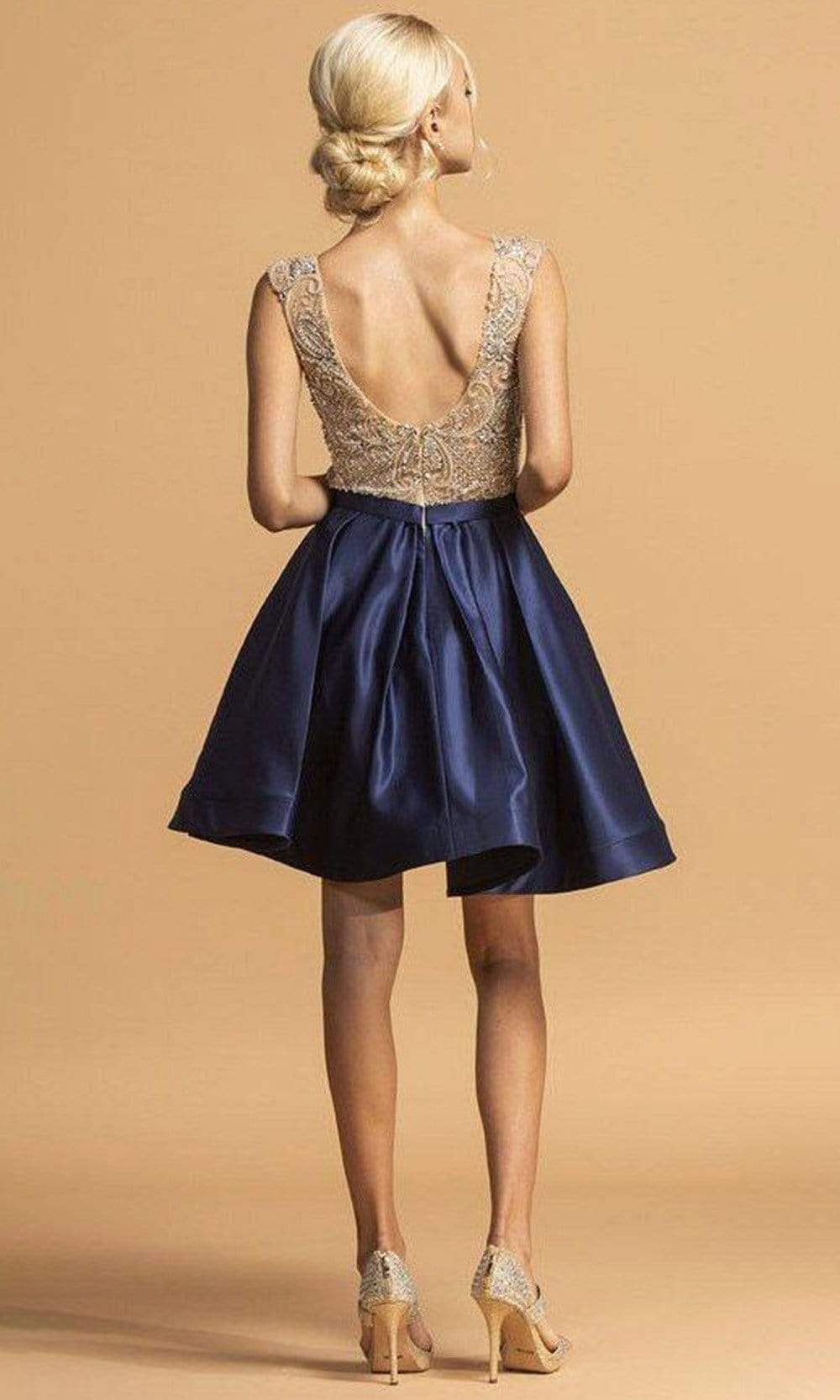 Aspeed Design - S2124 Cap Sleeve Bejeweled Satin Dress Homecoming Dresses
