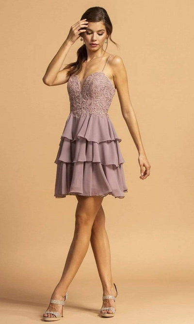 Aspeed Design - S2131 Plunging Sweetheart A-Line Cocktail Dress Homecoming Dresses XXS / Mauve