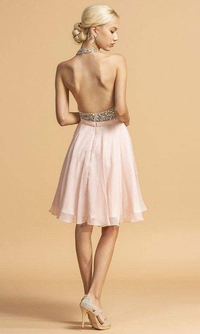 Aspeed Design - S2140 Beaded Halter A-Line Dress Homecoming Dresses
