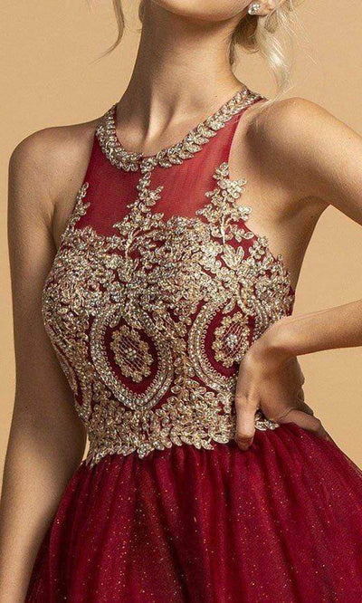 Aspeed Design - S2223 Gilt Lace Applique A-Line Dress Homecoming Dresses