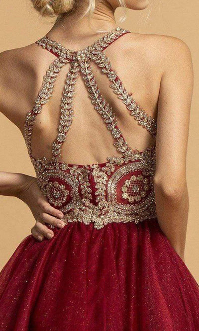 Aspeed Design - S2223 Gilt Lace Applique A-Line Dress Homecoming Dresses