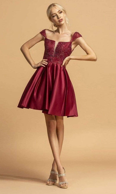 Aspeed Design - S2262 Modified Square A-Line Cocktail Dress Homecoming Dresses XXS / Burgundy