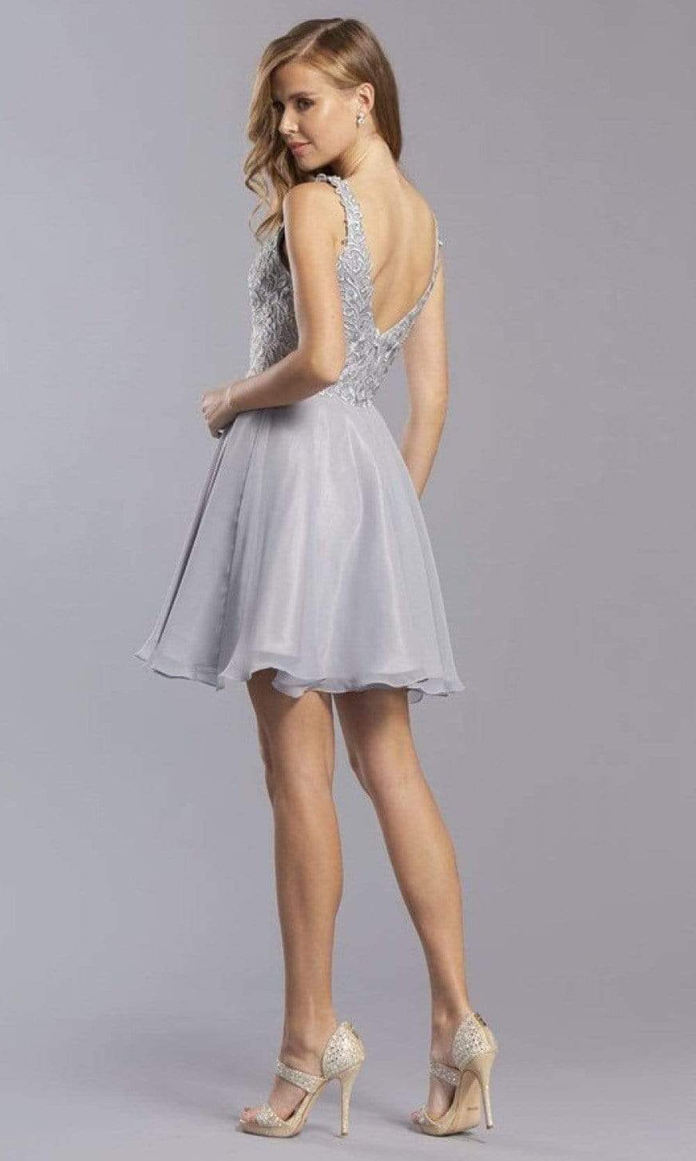Aspeed Design - S2306 Embroidered Floral A-Line Short Dress Homecoming Dresses
