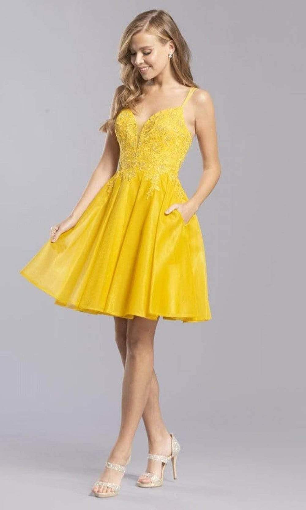 Aspeed Design - S2318 Plunging Sweetheart Embroidered A-Line Dress Homecoming Dresses XXS / Marigold