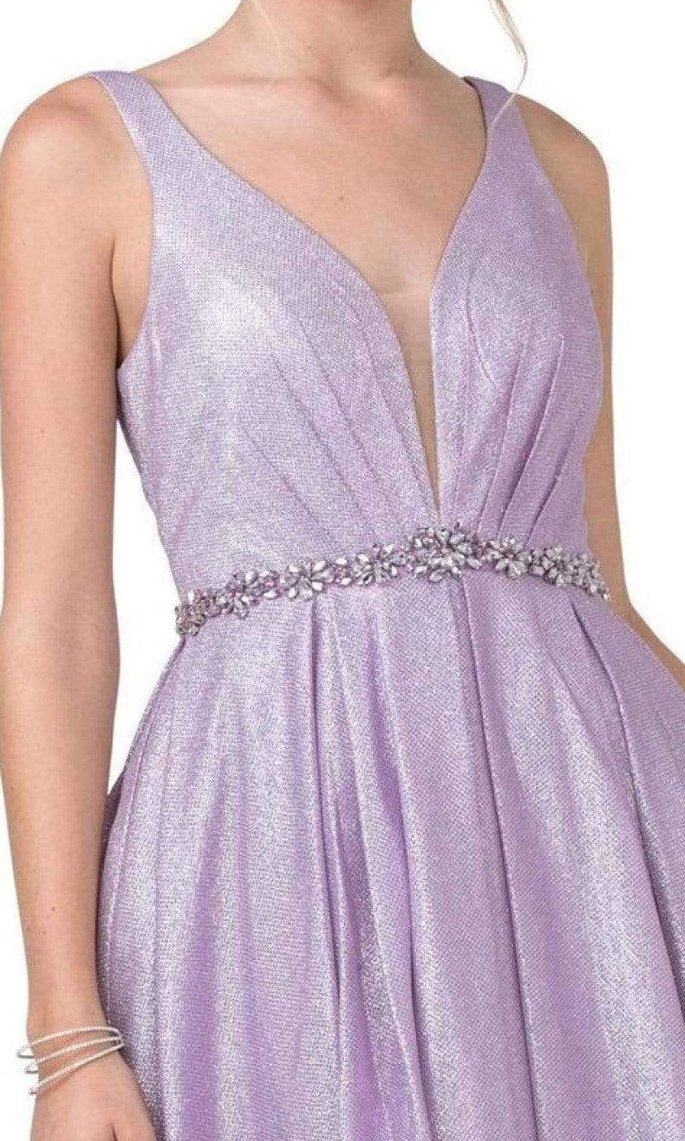 Aspeed Design - S2337 Sleeveless Beaded Waist A-Line Dress Homecoming Dresses